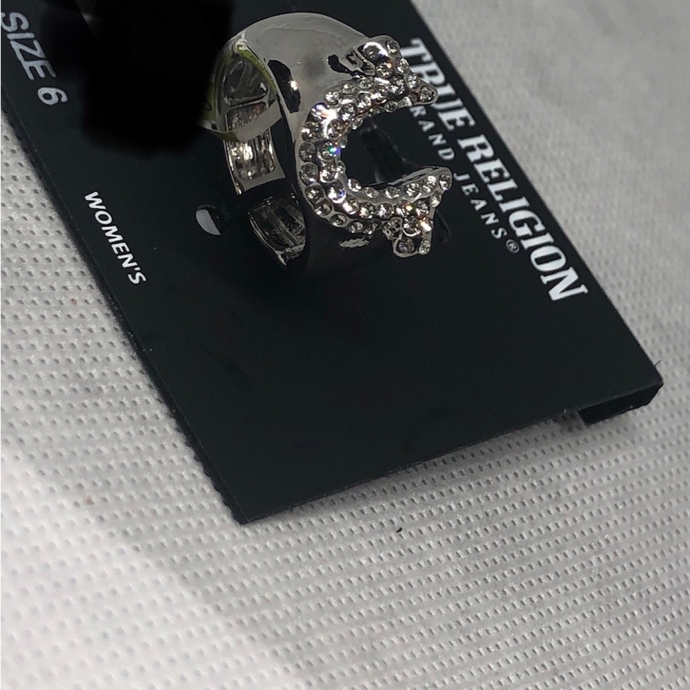True Religion silver tone cubic zirconia pave studded‎ ring size 6 new